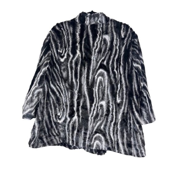 Alfred Dunner Jacket Women 18W Black Faux Fur Old Money Mob Wife Luxury Retro - Picture 9 of 12